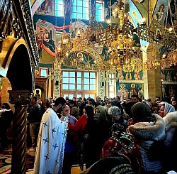 Sveta tajna pričešća u hramu Svetog Preobraženja Gospodnjeg na Zlatiboru koju na dan Cveti obavlja protojerej Miodrag Todorović. Načalstvujući sveštenik Miodrag Todorović pričešćuje decu zlatiborske parohije iz svetog putira, uz sasluženje oca Dejana Vojisavljevića i đakona Nenada Srećkovića koji se nalaze u blizini ikonostasa. Deca u redu čekaju pričešće nakon velikog posta, noseći venčiće od vrbice, dok enterijer hrama Svetog Preobraženja odiše duhovnim mirom i svečanošću. Slika prikazuje snažnu vezu naroda i crkve u opštini Čajetina tokom najvažnijih pravoslavnih praznika